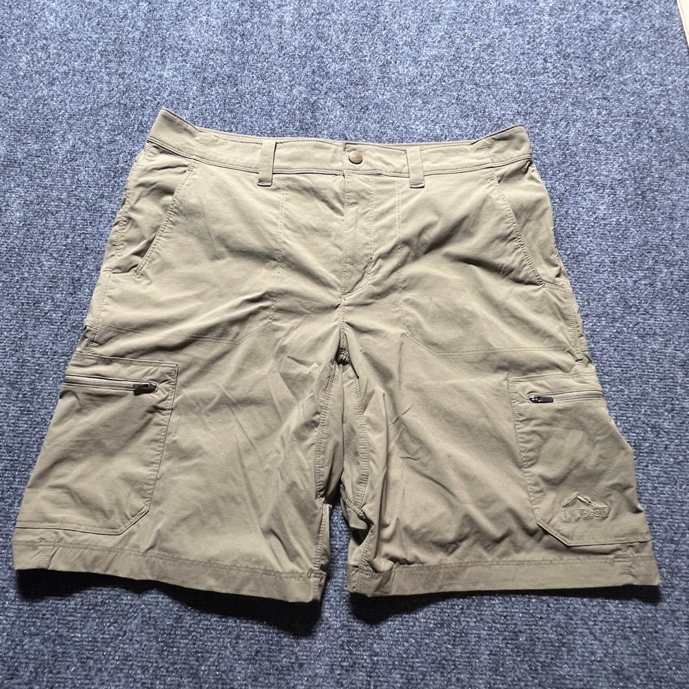 LL Bean Mens Vintage Khaki Cargo Hiking Shorts Tan 35 Nylon Blend Gorpcore